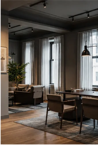 Living and dining area of a luxury apartment