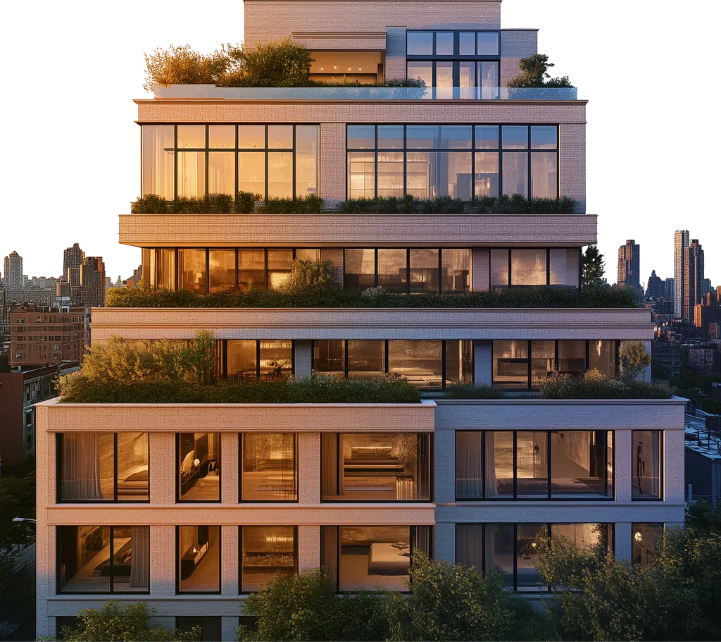 Luxury residential building with landscaped terraces